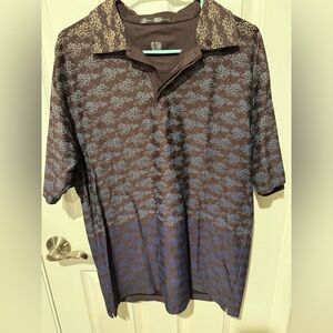 Tiger Woods Men's Brown and Blue Patterned Shirt Sz M